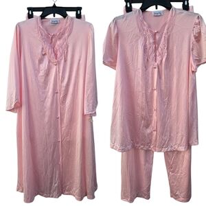 Vanity Fair Pink Pajama Set With Robe Womens Medium Feminine